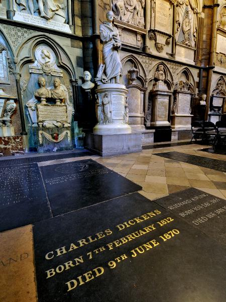 LONDON - NOVEMBER 29: The floor tomb of author Charles Dickens in the south transept of Westminster Abbey, also known as Poet's Corner, on November 29, 2012 in London, England.  Dead Famous London is a journey through the capital's cemeteries, churches, cathedrals, crypts and crematoria discovering its historic famous graves. (Photo by Jim Dyson/Getty Images) - Jim Dyson/Getty Images - Jim Dyson/Getty Images