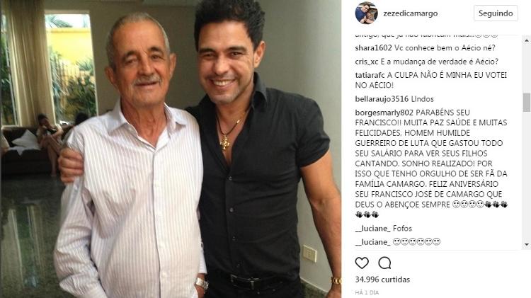 Zezé di Camargo é criticado nas redes sociais por ter apoiado Aécio Neves - Reprodução/Instagram/zezedicamargo - Reprodução/Instagram/zezedicamargo