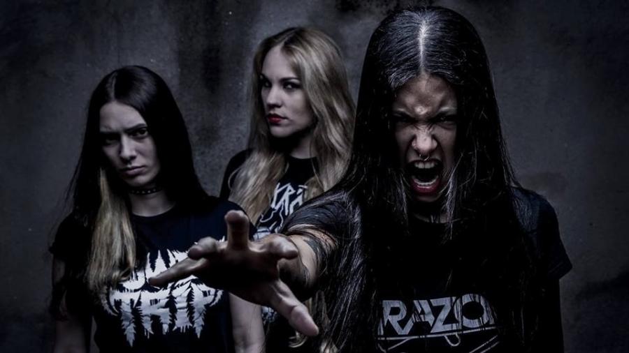 Trio de thrash metal Nervosa conta com Luana, Prika e Fernanda (da esquerda para a direita) - Renan Facciolo/Divulgação