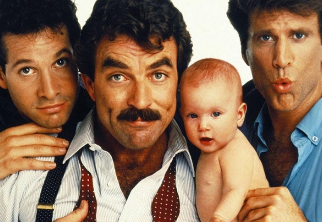 Steve Guttenberg, Tom Selleck e Ted Danson em "Três Solteirões e um Bebê" (1987) - Reprodução