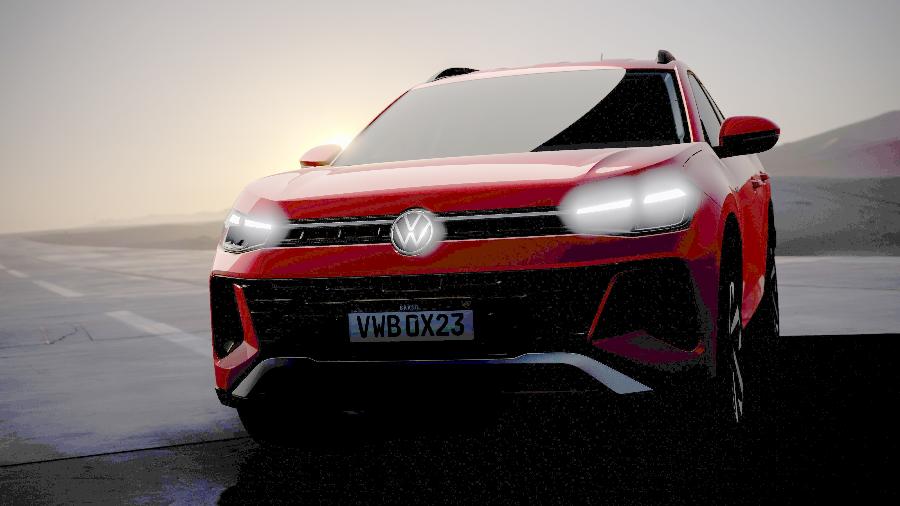 Clareamos o teaser oficial da VW, originalmente envolto por sombras, para revelar detalhes da dianteira do SUV que chega em 2025 e está no Rock in Rio