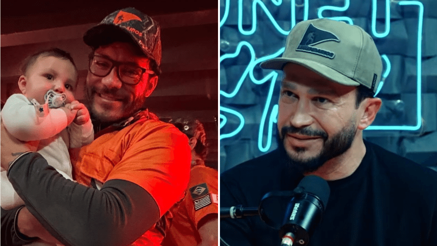 Montagem: Eliezer com o filho Ravi após subir montanha com o grupo Legendários; Chepe Putzu, criador do movimento