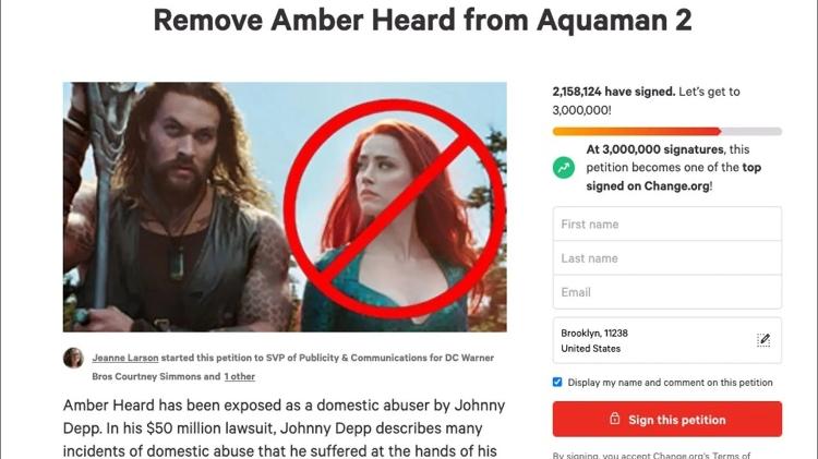   Online petition gathers millions of signatures after scandal involving Amber and Depp - Reproduction/Change.org - Reproduction/Change.org