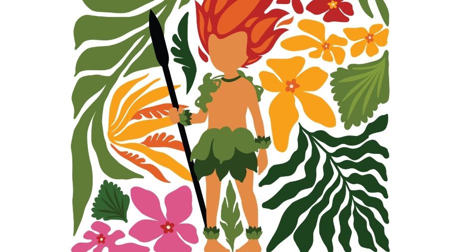 Curupira, que tem cabelos de fogo e pés virados para trás, atua como guardião das florestas