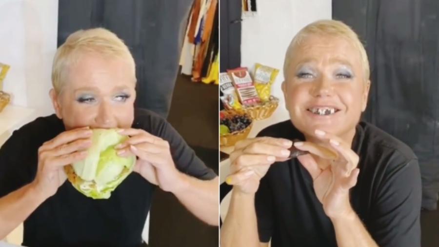 Xuxa saboreia um sanduíche de alface e um brownie de sobremesa - Reprodução/Instagram