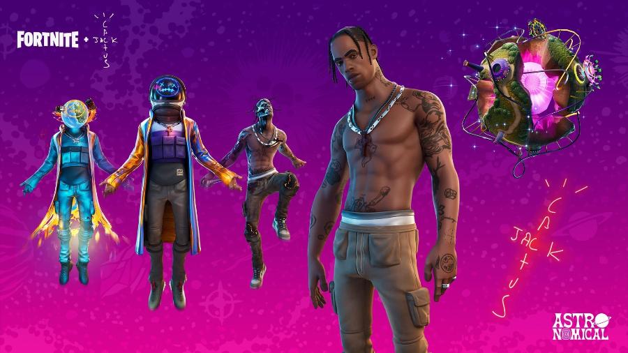 Turnê de Travis Scott em Fortnite será acompanhada de skins e emotes de dança exclusivos - Divulgação