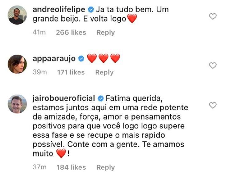 Fátima Bernardes está com câncer; Famosos comentam (3) - Reprodução/Instagram - Reprodução/Instagram