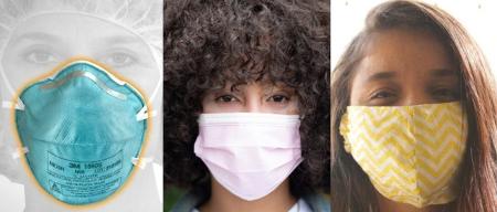 Máscaras, respectivamente, N95/PFF2, cirúrgica e de pano/tecido - Divulgação 3M/Nappy/Unsplash - Divulgação 3M/Nappy/Unsplash