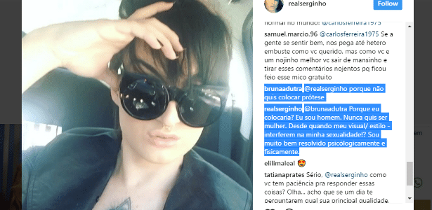  Ex-BBB Serginho rebate ataques homofóbicos: 'Nunca quis ser mulher' - Reprodução/Instagram - Reprodução/Instagram