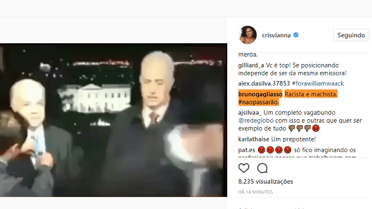 Bruno Gagliasso critica William Waack em post de Cris Vianna - Reprodução/Instagram - Reprodução/Instagram
