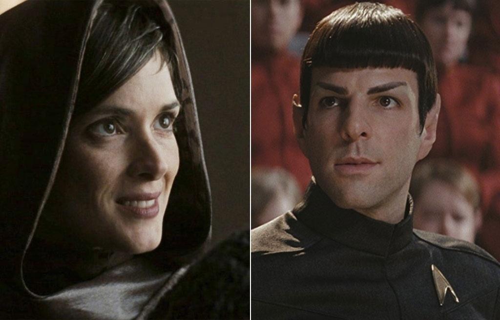 Winona Ryder e Zachary Quinto em cena de "Star Trek" (2009) - Divulgação