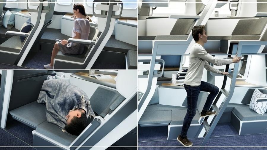 Nova poltrona de avião permite que passageiros viajem deitados na econômica - divulgação/Zephyr Aerospace