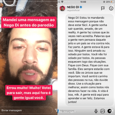 Cartolouco manda mensagem de apoio a Nego Di após eliminação do BBB - Reprodução/Instagram