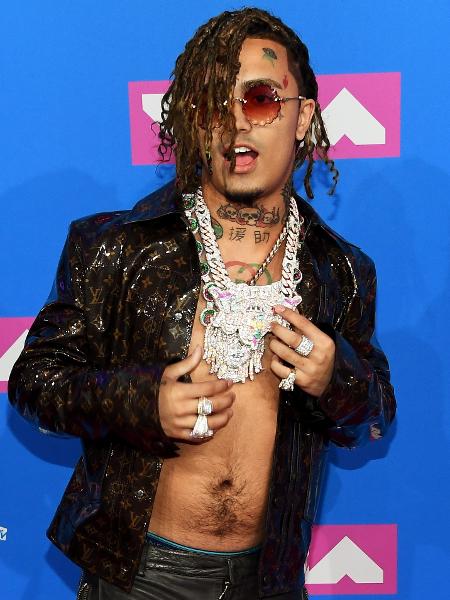 O rapper Lil Pump chega sem camisa ao VMA 2018, em Nova York - Nicholas Hunt/Getty Images for MTV