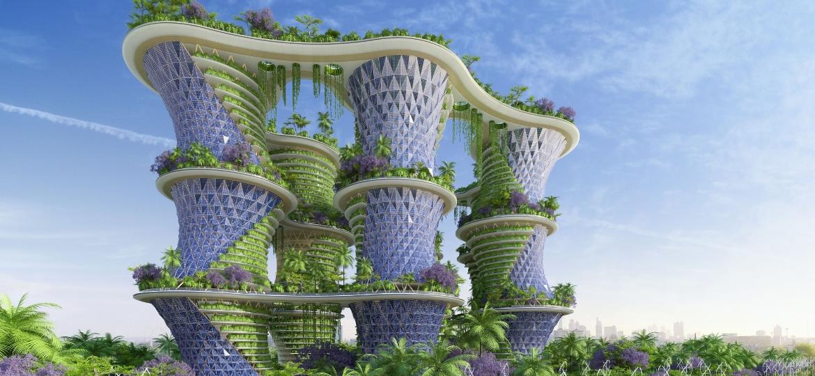 Projeto Hyperions, do arquiteto futurista Vincent Callebaut: mescla de engenharia, natureza e comunicação - Reprodução