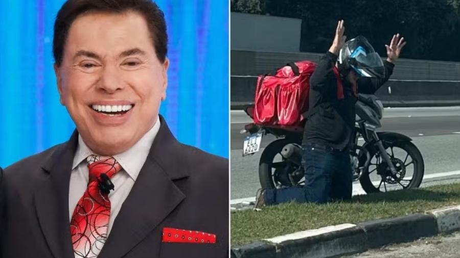 Homem faz oração na frente do SBT após morte de Silvio Santos