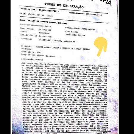 Suposto depoimento de Emilly que vazou na internet - Reprodução/Twitter - Reprodução/Twitter