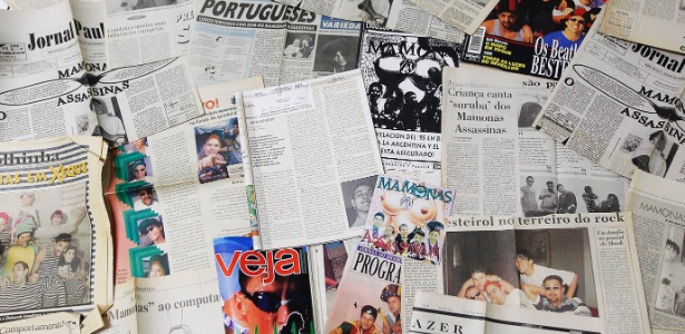 Recortes de jornais com diversas reportagens sobre os Mamonas Assassinas publicados entre 1995 e 1996 - Reinaldo Canato/UOL - Reinaldo Canato/UOL