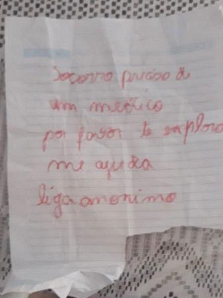 Mulher escreve bilhete e pede ajuda para vizinha após ser agredida pelo companheiro em Colatina - Divulgação