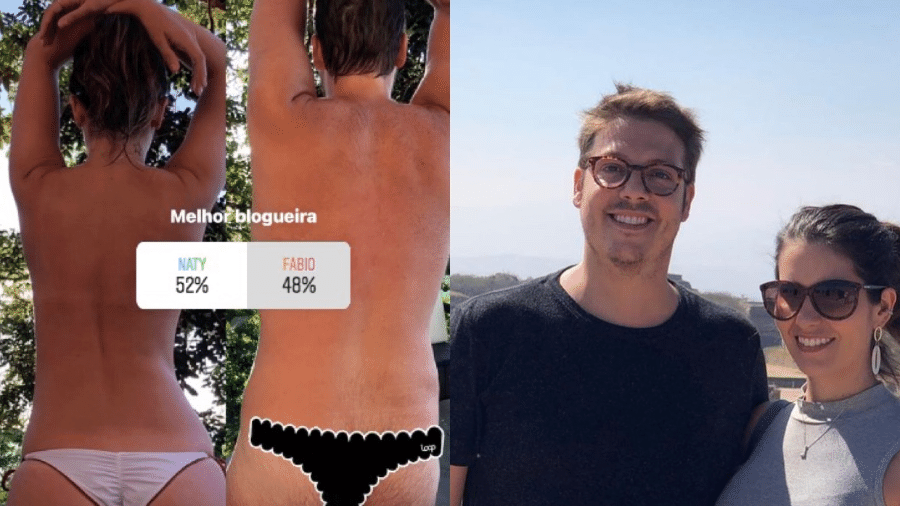 Fábio Porchat e Nataly Mega em "disputa" de topless - Reprodução/Instagram
