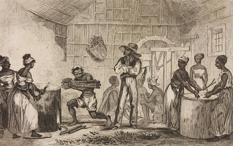 Preparo da farinha de milho em gravura de Ferdinand Denis, 1837