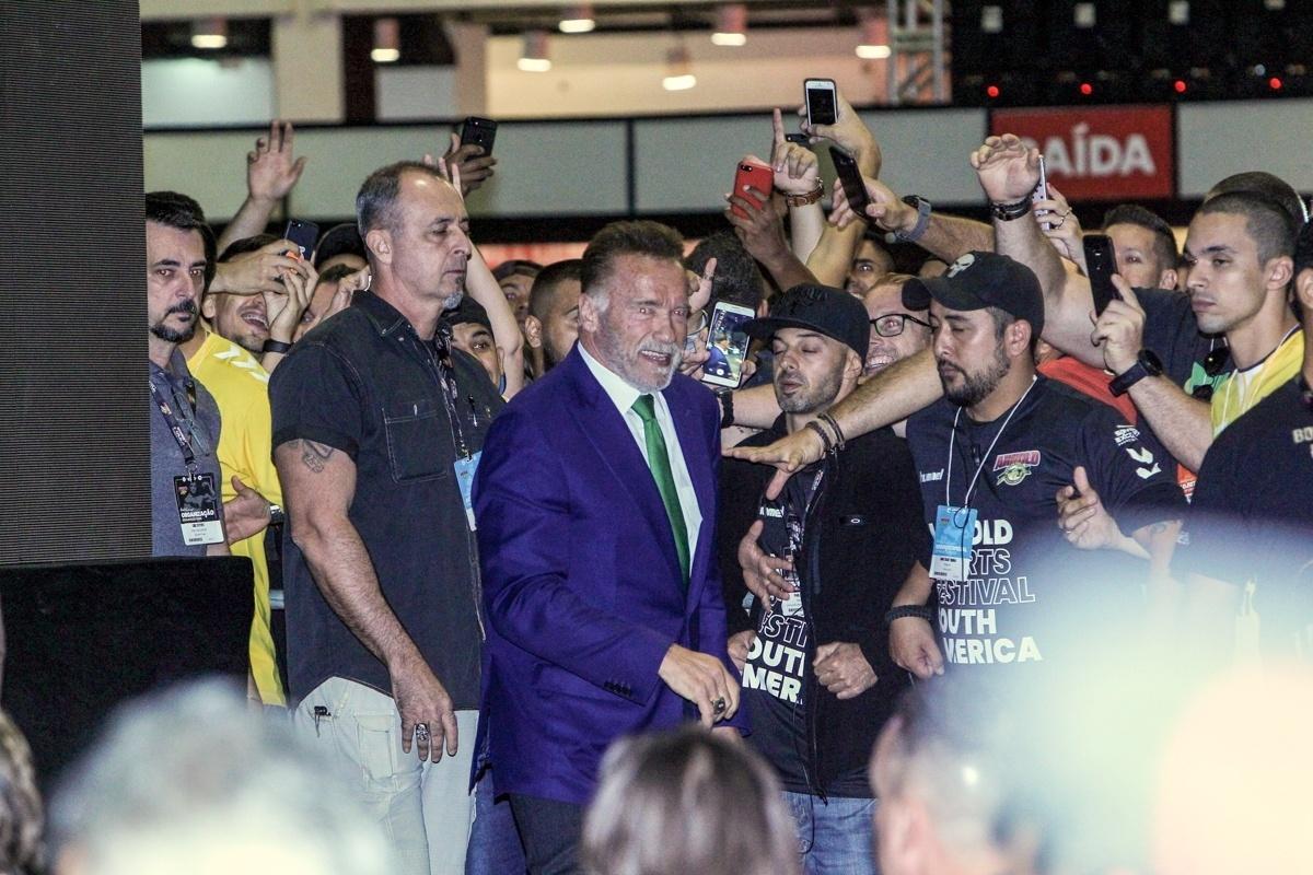 O astro Arnold Schwarzenegger está no Brasil para participar do evento Arnold Sports Festival South America, no Transamérica Expo Center - Marcello Sá Barreto/Brazil News
