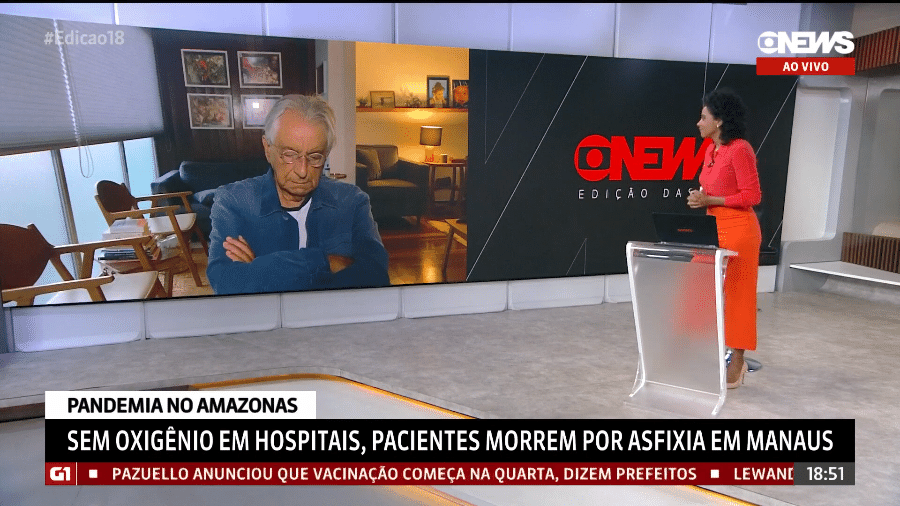 Fernando Gabeira dormindo ao vivo na GloboNews - Reprodução