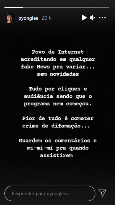 Story de Pyong Lee - Reprodução/Instagram - Reprodução/Instagram