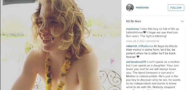 Madonna postou foto de Rocco no Instagram para falar da saudade que sente do garoto - Reprodução/Instagram