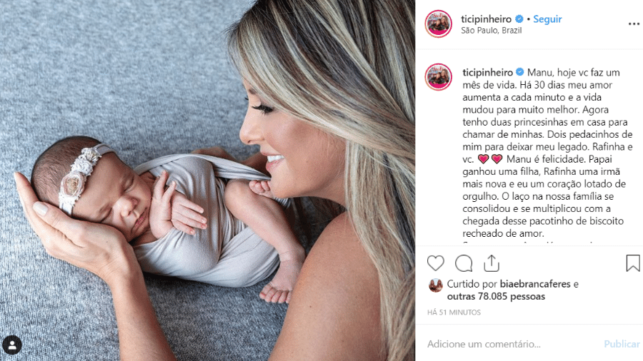 Ticiane Pinheiro posa ao lado da filha Manu - Reprodução/Instagram