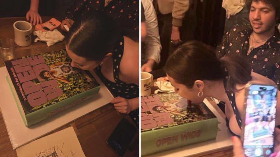 Selena Gomez lambe partes íntimas de namorado em bolo  - Reprodução/Instagram e Twitter