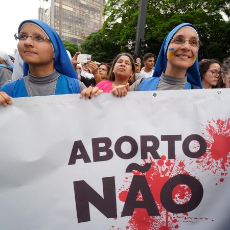 Religiosas contra o aborto durante protesto em São Paulo - Cris Faga/NurPhoto via Getty Images