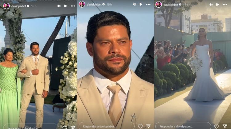 Hulk pareceu emocionado ao ver a esposa, Camila Ângelo, caminhar até o altar