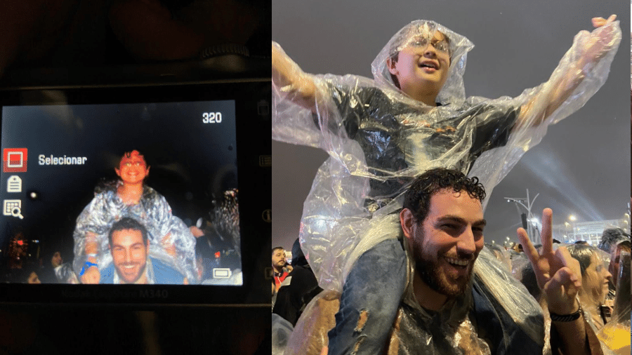 No meio do show e da chuva eles não trocaram contatos, mas eternizaram o momento em fotografias e na memória - Reprodução