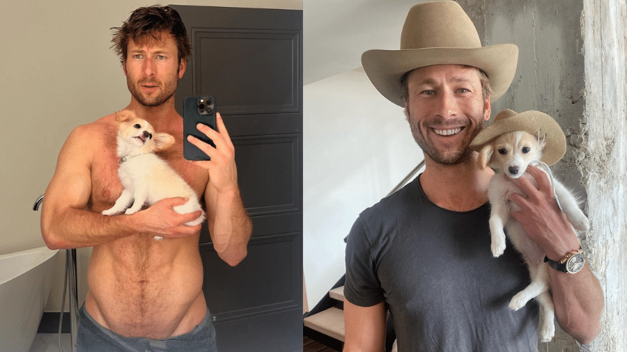 Glen Powell e Brisket, sua nova cachorra