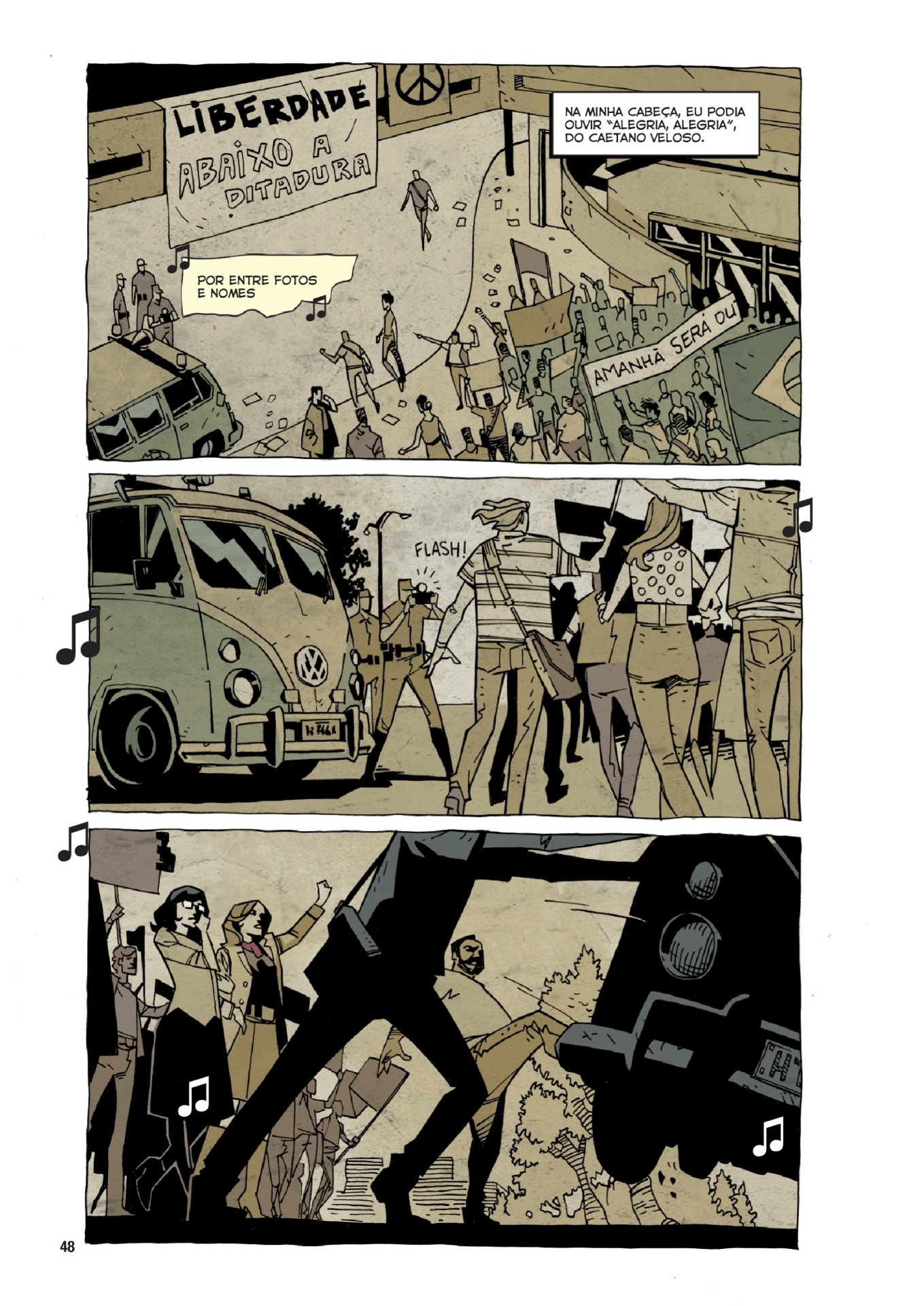 Cenas da graphic novel "Ditadura no Ar - Coração Selvagem" dos autores Raphael Fernandes e Rafael Vasconcellos - Divulgação