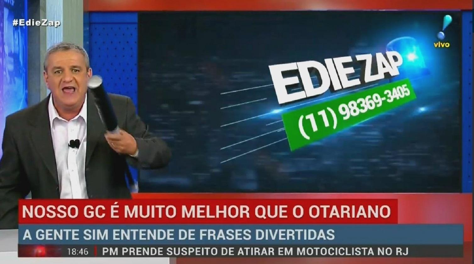 Os GCs do "Denúncia Urgente" são exibidos enquanto uma informação policial é comentada pelo apresentador - Reprodução/RedeTV!