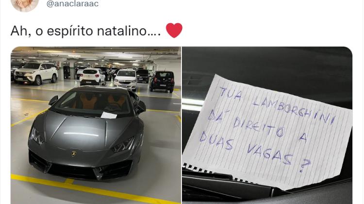 Dono de Lamborghini parado em 2 vagas oferece Pix por autor de bilhete