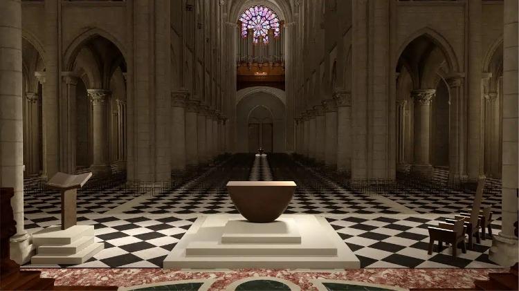 Vista em perspectiva do interior da Notre-Dame
