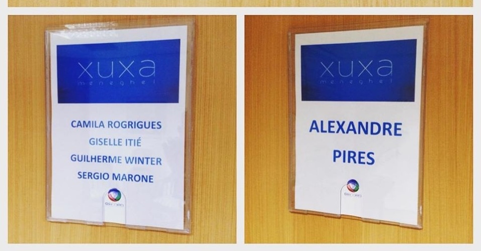 17.ago.2015- No dia de sua estreia na Record, Xuxa publica fotos da porta dos camarins de seus convidados nas redes sociais