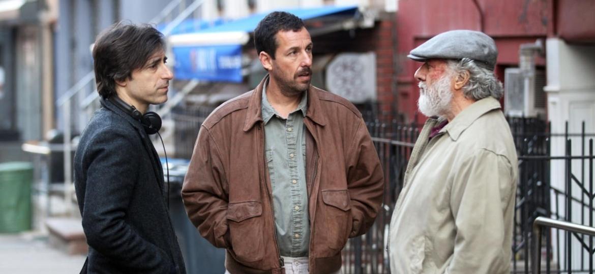 Noah Baumbach, Adam Sandler e Dustin Hoffman durante as filmagens de "The Meyerowitz Stories" - STEVE SANDS / GC / GETTY