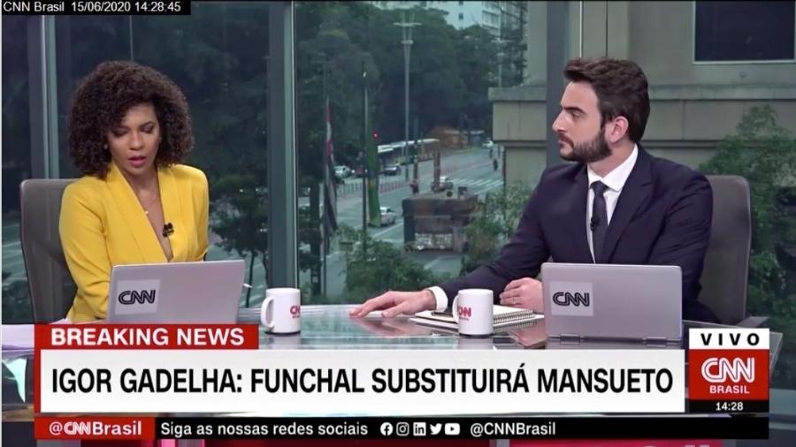 Os jornalistas Luciana Barreto e Evandro Cini, apresentadores do "Visão CNN", na CNN Brasil - Reprodução