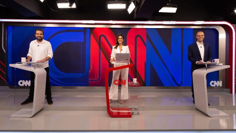Guilherme Boulos, Monalisa Perrone e Bruno Covas no debate na CNN Brasil - Divulgação CNN Brasil | Kelly Queiroz