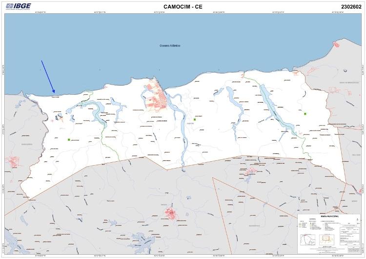 Mapa do município de Camocim com a inclusão da Praia do Xavier
