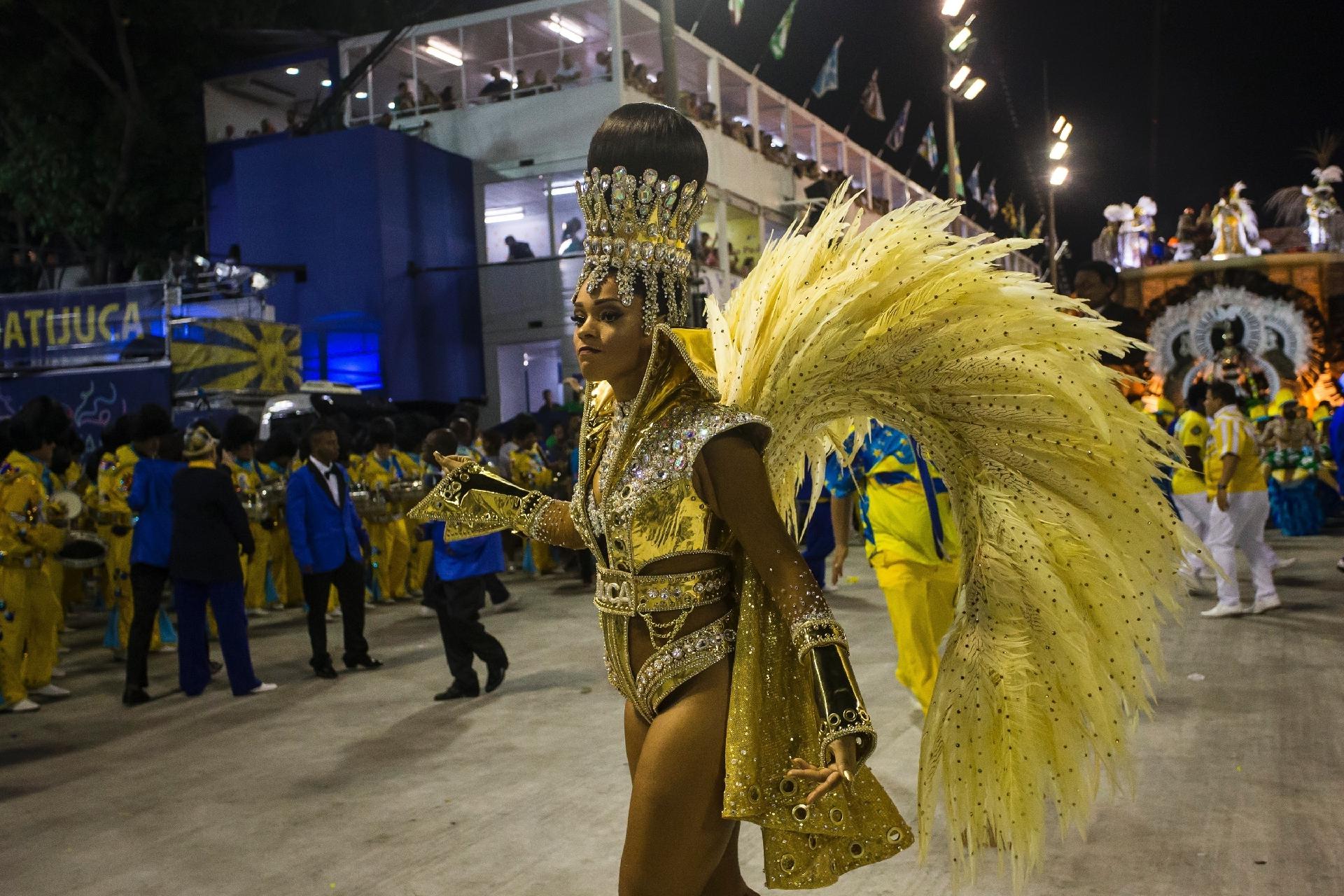 27.fev.2017 - Juliana Alves, a rainha da bateria da Unidos da Tijuca. A escola foi a segunda colocada no Carnaval de 2016, luta pelo título com o enredo "Música na Alma, Inspiração de uma Nação" - Bruna Prado/UOL