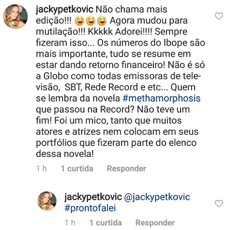 Jackeline Petkovic critica participação na novela "Metamorphoses", da Record - Reprodução/Instagram - Reprodução/Instagram