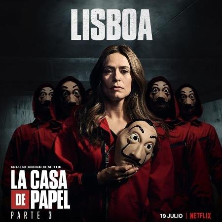 Lisboa, a ex-inspetora Raquel, em pôster da parte 3 de La Casa de Papel - Divulgação - Divulgação