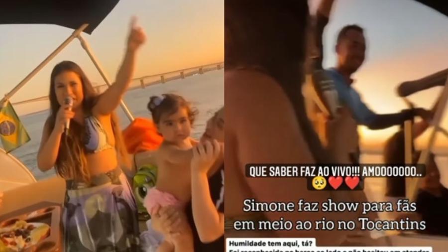 Simone canta para fãs em barco após primeiro show sem Simaria - Reprodução/Instagram