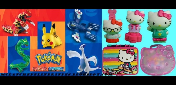 Versão brasileira da promoção terá menos brinquedos do que a japonesa; tanto "Pokémon" quanto "Hello Kitty" terão cinco itens - Reprodução/Brindesmclanchefeliz.blogspot.com