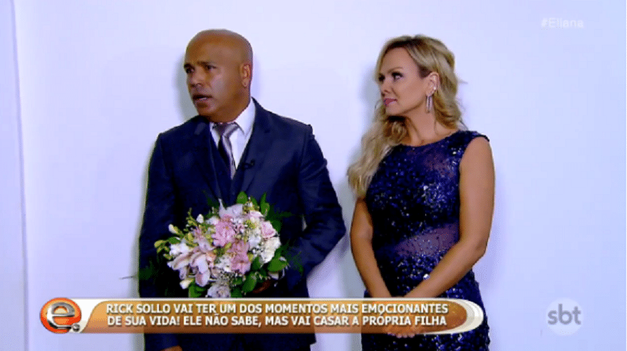 23.out.2016 - O sertanejo Rick se emocionou ao ser surpreendido com o casamento da própria filha, Monica, durante o programa "Eliana", do SBT - Reprodução/SBT.com.br